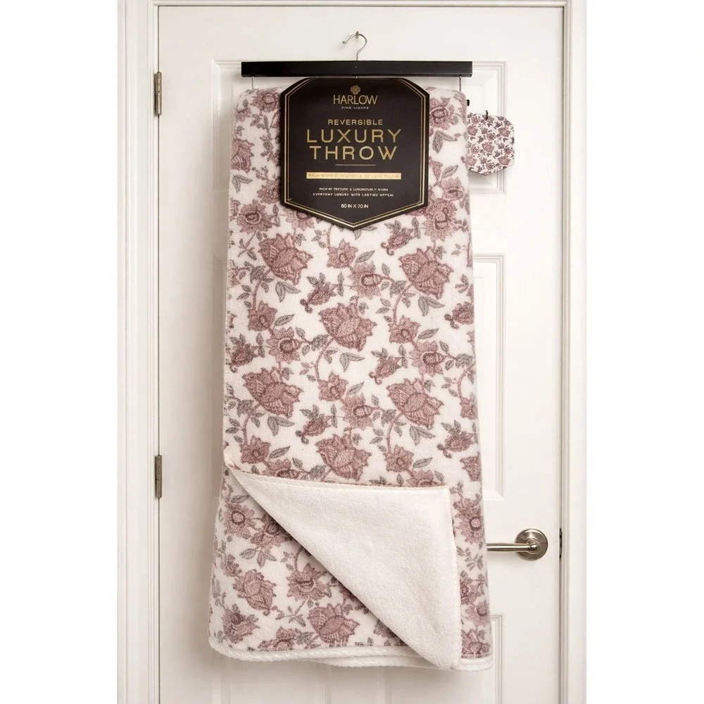 Reversible Luxury Throw Blanket Floral Faux Mohair Plush 50x70